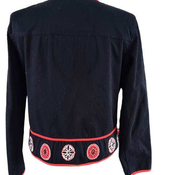 Ruby Rd. Black Jacket with Red Piping & Appliqués around Peplum.  Size 8 - Picture 5 of 6